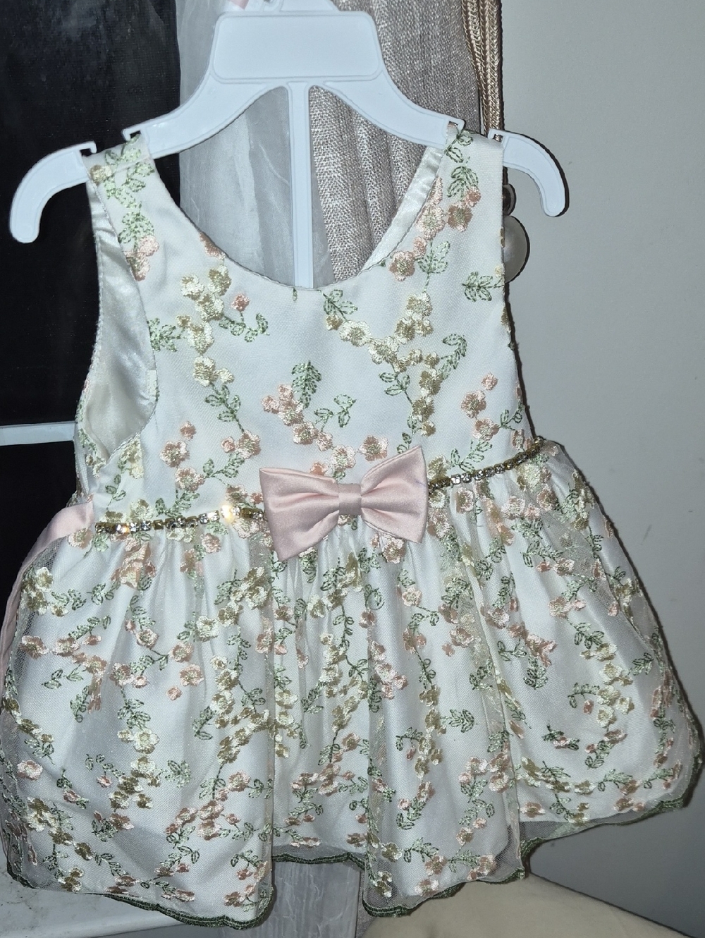 American Princess White Floral Embroidered Bow Party Dress